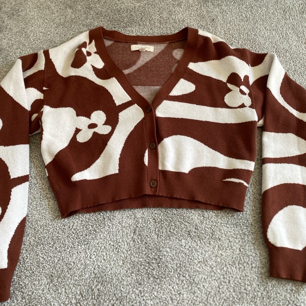 Brown and white Pacsun cropped sweater
